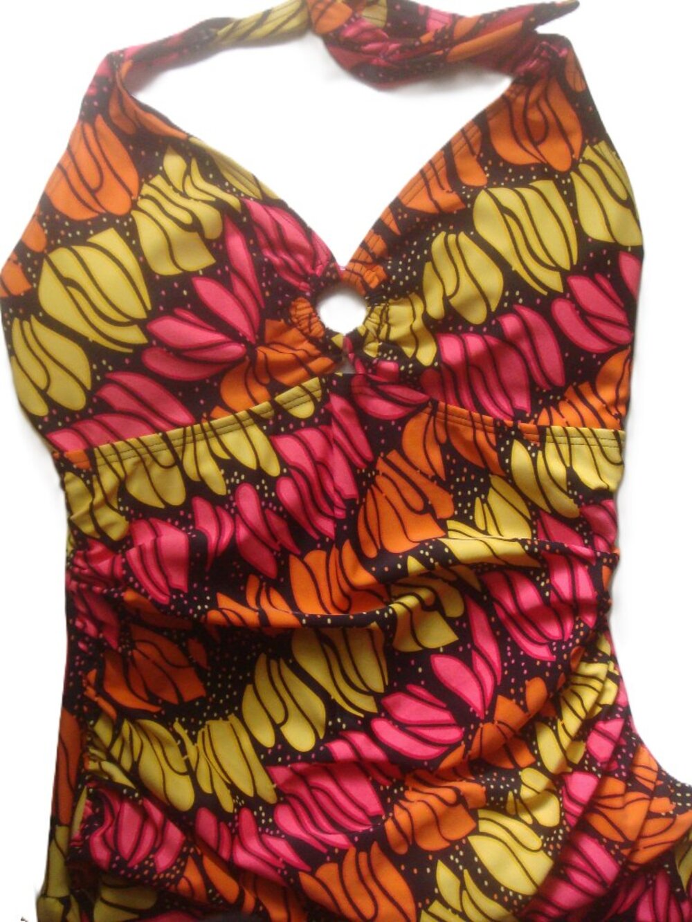 Beach Bay NWT Skirted Halter One Piece Swimsuit Tummy Ruching Bathing Suit